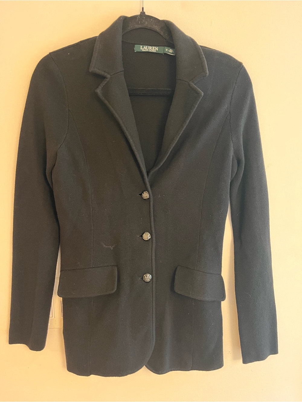 Lauren Ralph Lauren Black Minimalist Classic 100% Cotton Women's Blazer Jacket - Picture 2 of 8